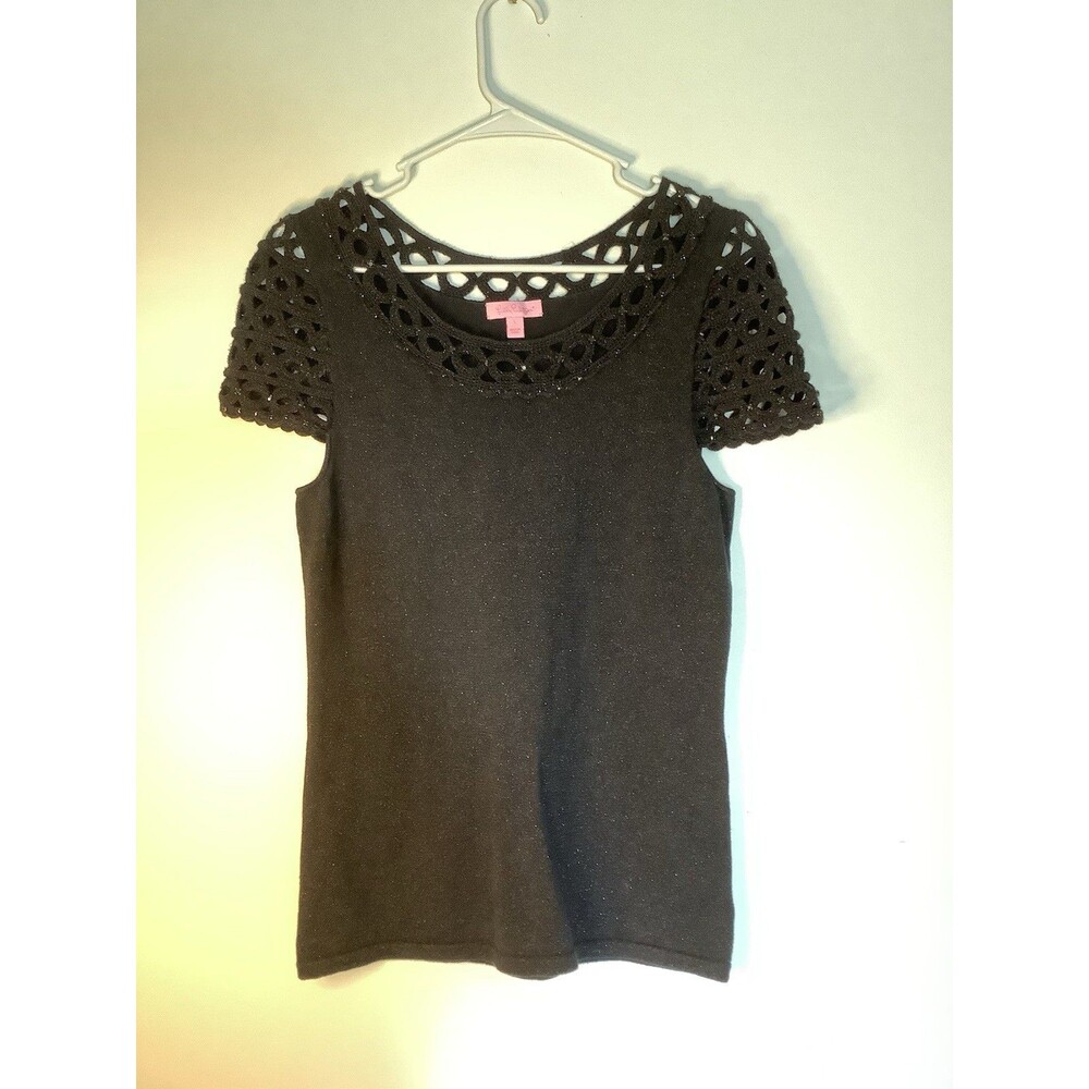 Lily Pulitzer Kathleen Black Sweater Round Neck Pullover Black Sz Large